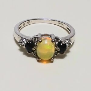 Ethiopian & Black Opal 925 Silver Ring Sz 7-3/4